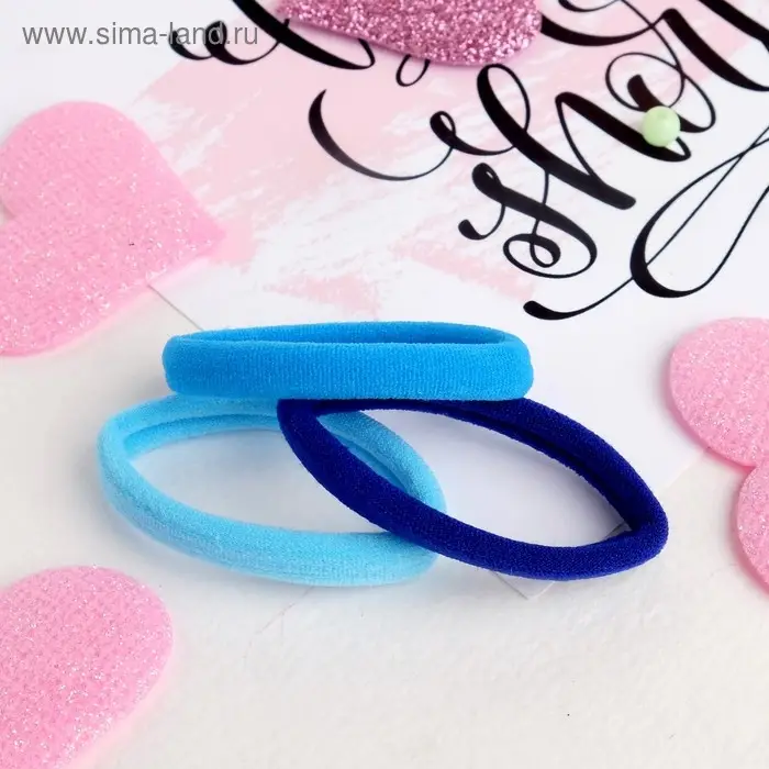 Резинка для волос Резинка для волос "Трио" (набор 3 шт) 5,5 см, синий голубой