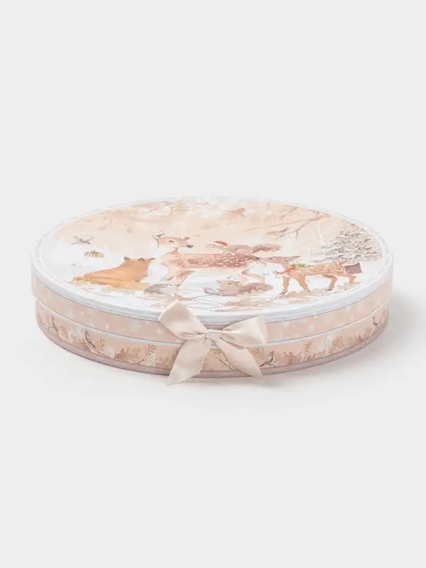 Набор тарелок новогодних «Лесное чудо», 2 шт., d=25.5 см, керамика, подарочная упаковка, бежевый Набор тарелок новогодних «Лесное чудо», 2 шт., d=25.5 см, керамика, подарочная упаковка, бежевый