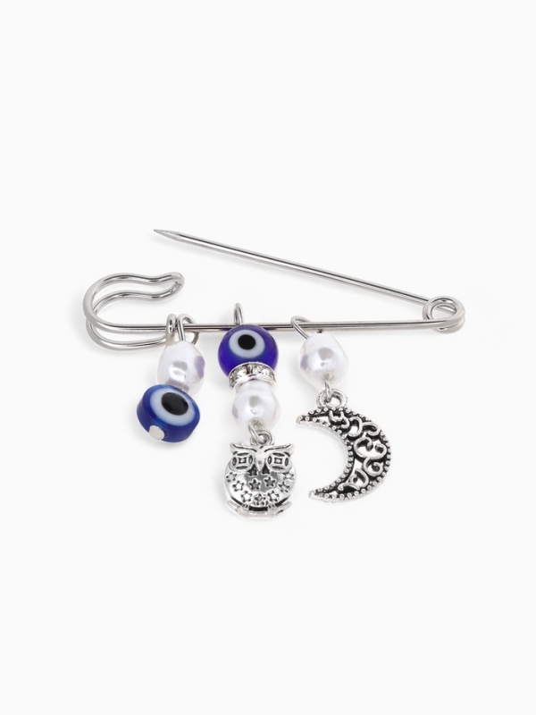 Булавка оберег «На счастье и удачу», 5см, цвет синий в серебре