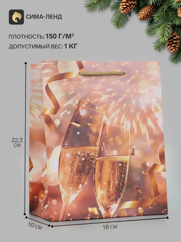 Пакет подарочный &laquo;Праздничный салют&raquo;, 18&times;10&times;22.3 см