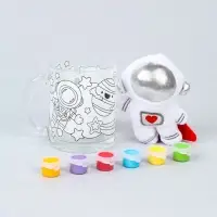 Кружка для росписи  + игрушка  "Космос" (краска в наборе)