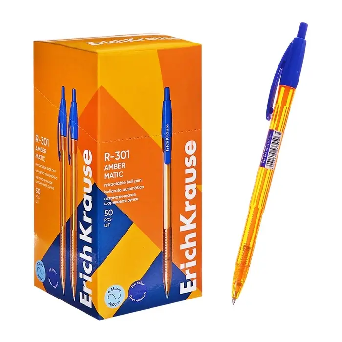 Ручка шариковая автоматическая ErichKrause R-301 Amber Matic, узел 0.7 мм, чернила синие, длина линии письма 2000 метров Ручка шариковая автоматическая ErichKrause R-301 Amber Matic, узел 0.7 мм, чернила синие, длина линии письма 2000 метров