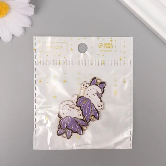 Декор для творчества металл, эмаль Декор для творчества металл, эмаль "Котик с крыльями бабочки" бело-фиолетовый 2,8х2,4 см