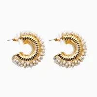 Серьги кольца &laquo;Жемчужная россыпь&raquo;, белые в золоте