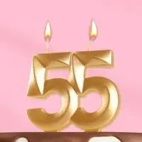 Свеча в торт юбилейная &laquo;Грань&raquo;, цифра 55, золотой металлик, 6.5 см