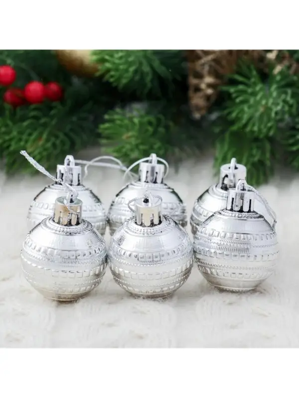 Ёлочные игрушки &laquo;Бусинка&raquo;, шары новогодние, d=4 см, набор 6 шт., серебро