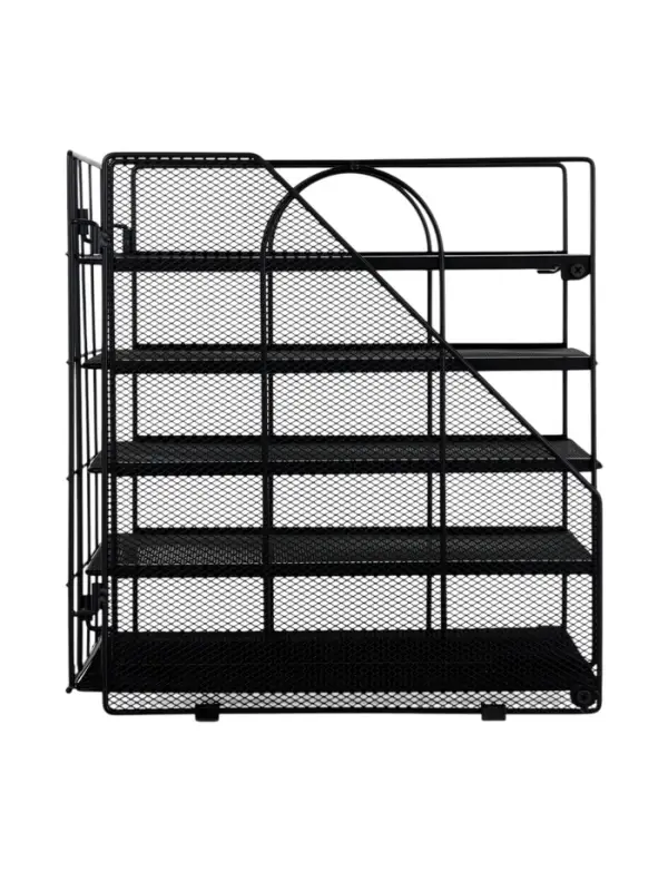 Лоток для бумаг, вертикальный + горизонтальный, металлическая сетка, 5 отделений, чёрный