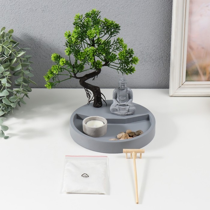 Сад Дзен  Сад Дзен "Будда у дерева" песок+свеча 22,5х17х17 см