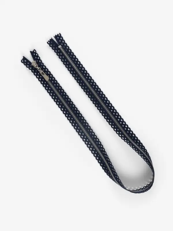 Молния металлическая, №3, неразъёмная, замок автомат, 60 см, тёмно-синяя