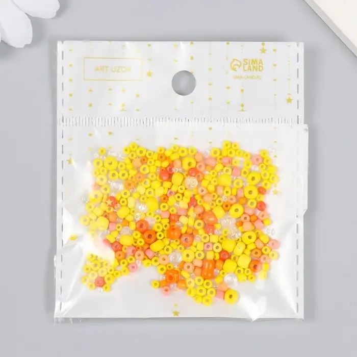 Бисер стекло 6/0 - 15/0  Бисер стекло 6/0 - 15/0 "Ассорти цитрус" d=1,5-4 мм, н-р 10гр