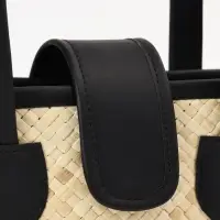 Сумка плетёная на застёжке из пандана, 30&times;10&times;35 см, бежево-чёрная