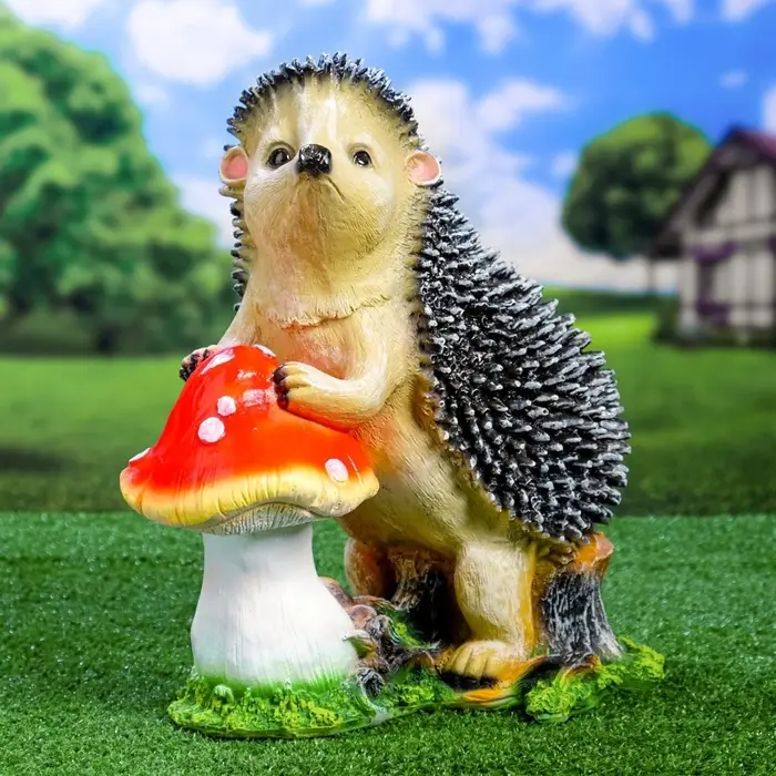 Садовая фигура из полистоуна &laquo;Ёж с грибом&raquo;, 38&times;22&times;38 см