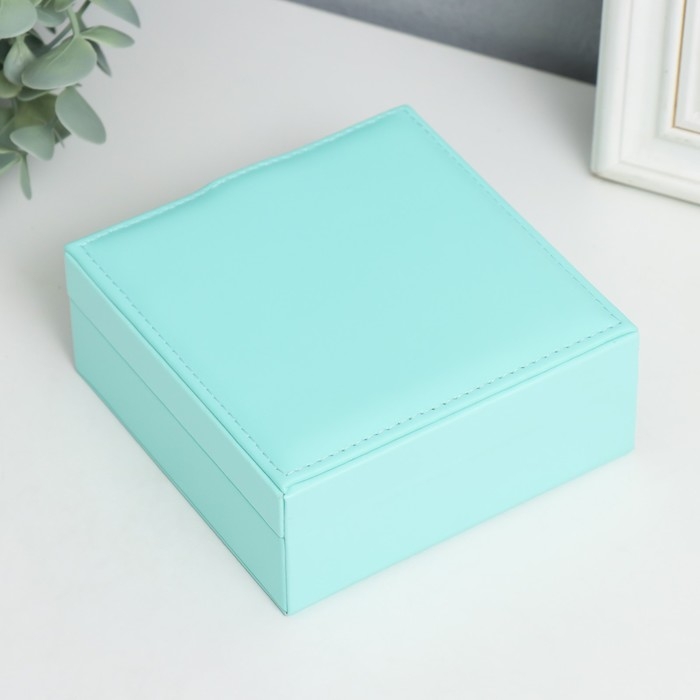 Шкатулка кожзам для украшений  Шкатулка кожзам для украшений "Идилия. Квадратная" бирюза 5х12х12 см