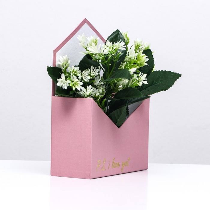 Конверт с золотым тиснением P.S. I love you, пыльная роза 18 х 24 х 7 см Конверт с золотым тиснением P.S. I love you, пыльная роза 18 х 24 х 7 см