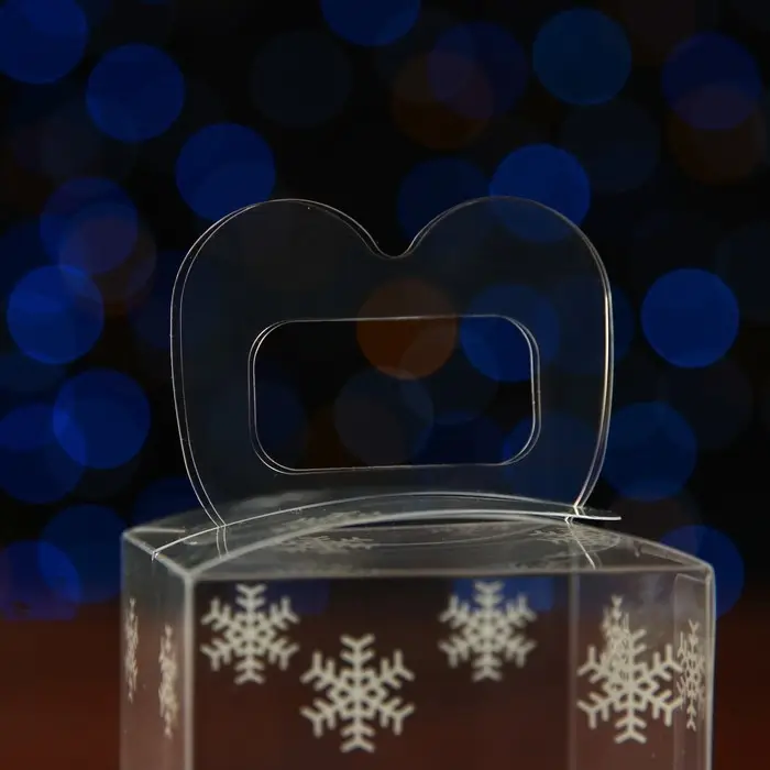 Коробка подарочная новогодняя складная ПВХ «Снежинки» 5×5×5 см Коробка подарочная новогодняя складная ПВХ «Снежинки» 5×5×5 см