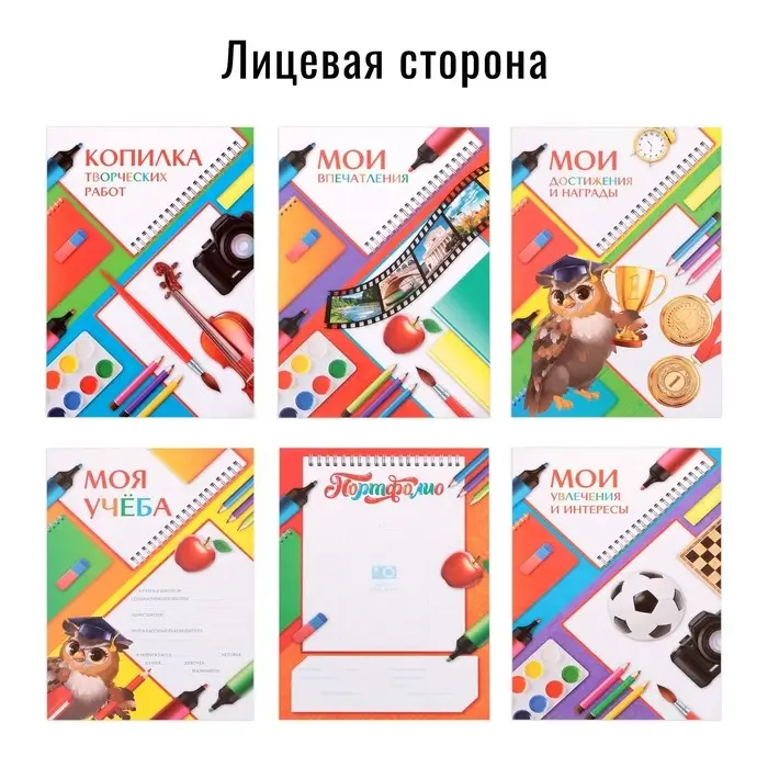 Папка школьная на кольцах &laquo;Портфолио школьника&raquo;, 6 листов-разделителей, 24.5&times;32 см