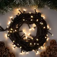 Гирлянда &laquo;Нить&raquo; 10 м, IP44, УМС, тёмная нить, 100 LED, свечение тёплое белое, 220 В