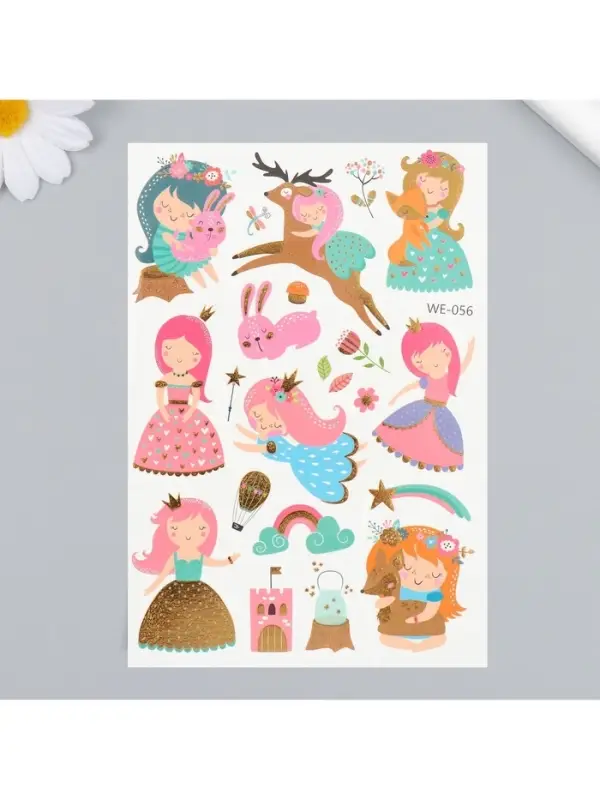 Переводные тату на тело цветные «Обнимашки со зверями», с золотом, 15×10.5 см