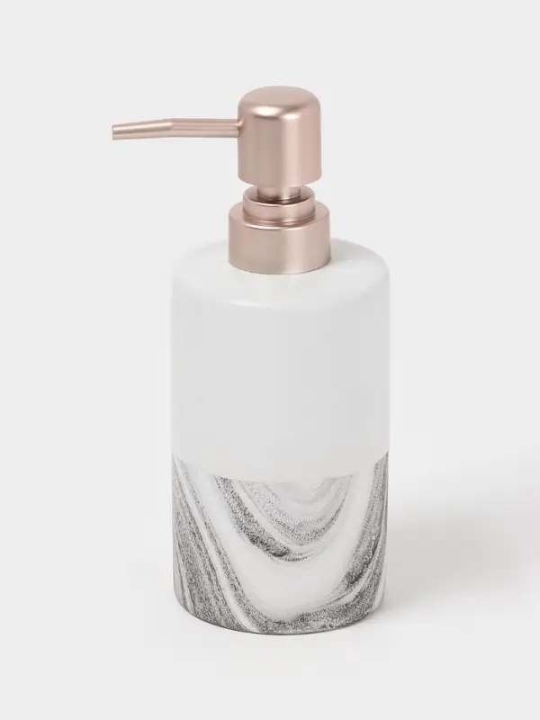 Аксессуары для ванной SAVANNA Stone gray, 4 предмета, дозатор для мыла 390 мл, 2 стакана, мыльница, белые