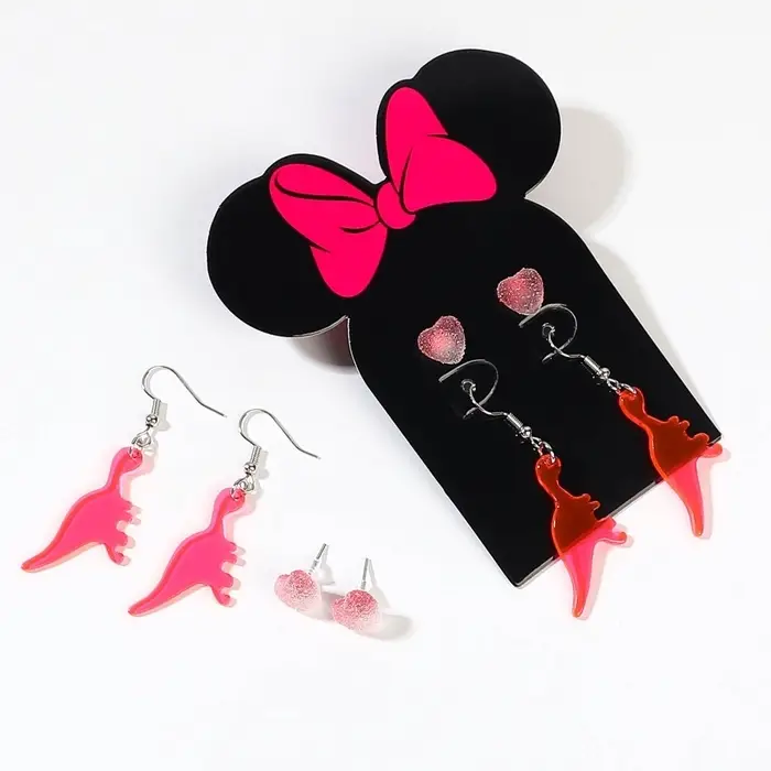 Серьги, набор украшений &laquo;Минни Маус и Дино&raquo;, розовые, золотой
