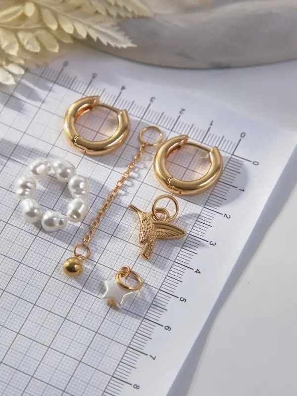 Серьги со съёмным элементом &laquo;Трансформер&raquo;, птица, белые в золоте