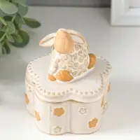 Шкатулка керамика "Кудряш бараш" беж 7,9х7,9х9,5 см