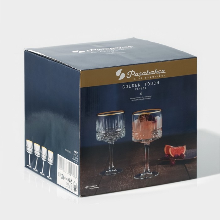 Набор стеклянных фужеров Elysia, 500 мл, 4 шт, с золотой каймой Набор стеклянных фужеров Elysia, 500 мл, 4 шт, с золотой каймой