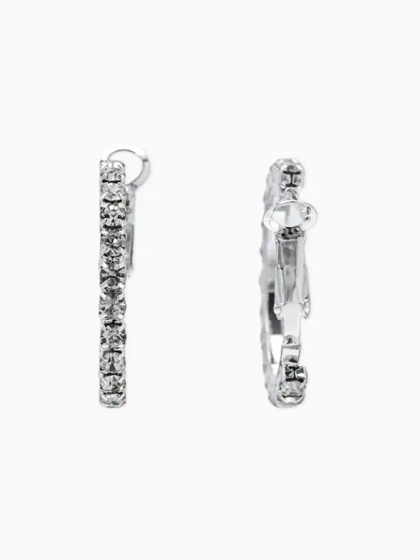 Серьги-кольца со стразами d=2.5 см, белые в серебре