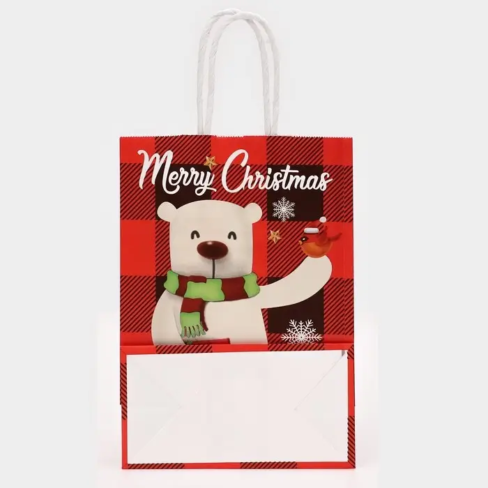 Пакет бумажный подарочный новогодний крафт «Белый Медведь» 15×21×8 см Пакет бумажный подарочный новогодний крафт «Белый Медведь» 15×21×8 см