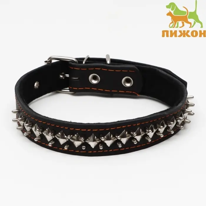 Ошейник кожаный на синтепоне &laquo;Ёж&raquo;, 64&times;3 см, ОШ 40-55 см, чёрный