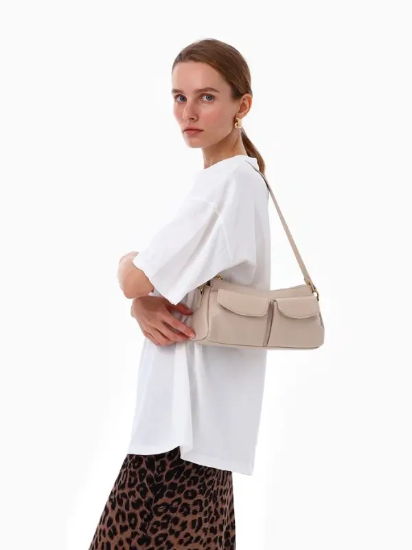 Сумка женская багет TEXTURA на молнии, 27&times;8&times;13 см, бежевая