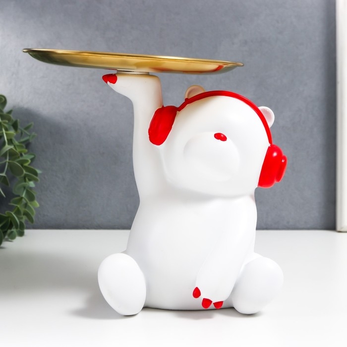 Сувенир полистоун подставка Сувенир полистоун подставка "Белый медвежонок в красных наушниках" d=17 см 18х12х15,5 см
