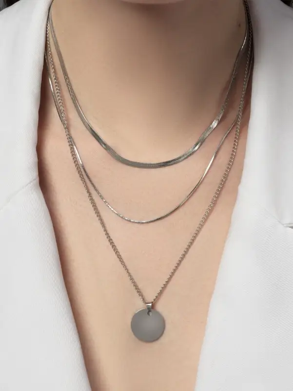 Кулон на цепочке &laquo;Цепь&raquo;, классический диск, цвет серебро, 50 см