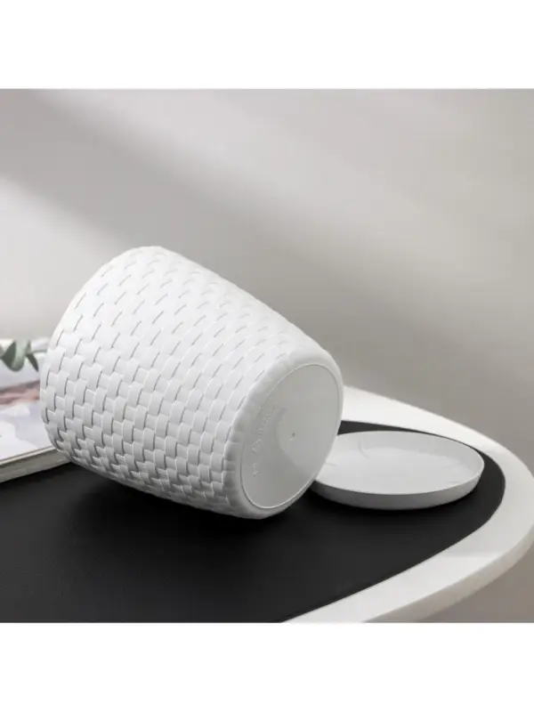 Горшок для цветов с поддоном &laquo;Ротанг&raquo;, 1.2 л, d=13 см, h=12 см, пластиковый, белый