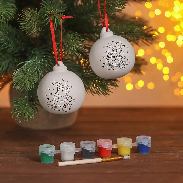 Набор ёлочных украшений под раскраску 4 шт. «Динозавры» с подвесом, краска 6 цв по 2 мл, кисть Набор ёлочных украшений под раскраску 4 шт. «Динозавры» с подвесом, краска 6 цв по 2 мл, кисть