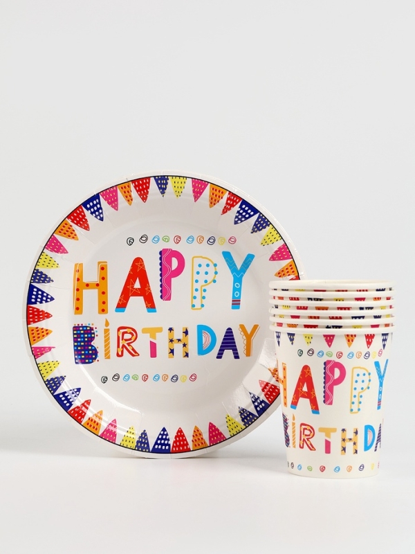 Набор бумажной посуды Набор бумажной посуды "С днём рождения", набор 12 шт.,