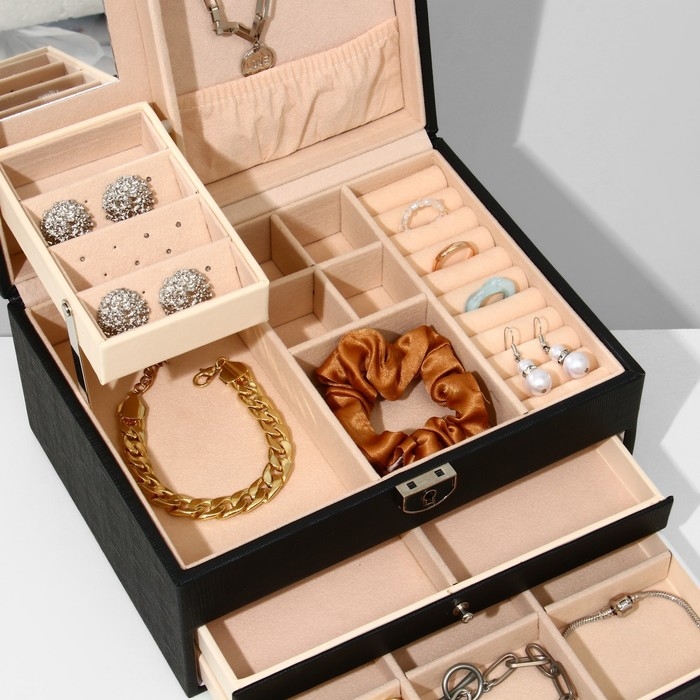 Подставка для украшений «Шкатулка» раздвижная с зеркалом, 22×17×11,5, цвет чёрный Подставка для украшений «Шкатулка» раздвижная с зеркалом, 22×17×11,5, цвет чёрный