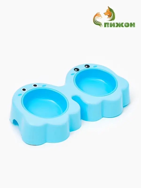 Миска пластиковая двойная "Приведение" 2 х 160 мл, голубая