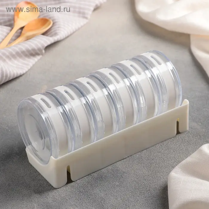 Баночки для специй &laquo;Цилиндр&raquo;, набор 6 шт. на подставке, 19&times;8&times;9 см, пластик