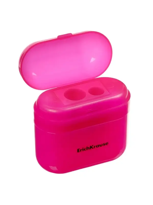 Точилка ErichKrause Case Duo Neon, 2 отверстия, с контейнером, МИКС