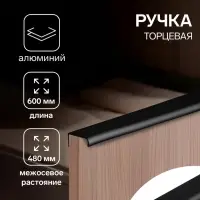 Ручка профильная мебельная торцевая CAPPIO RT002BL, L=600 мм, м/о 480 мм, чёрная, 4 шт.