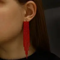 Серьги висячие со стразами &laquo;Маскарад&raquo; ступенька, цвет красный, 9.7 см