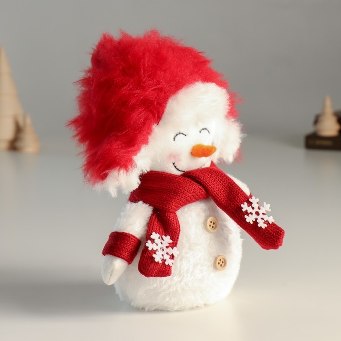 Кукла интерьерная Кукла интерьерная "Снеговик в красной шапке ушанке-колпаке" 19 см