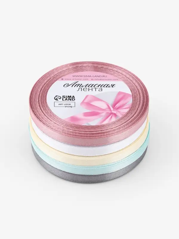 Лента атласная, набор 5 шт., 6 мм, 23 м&plusmn;1 м, пастельная