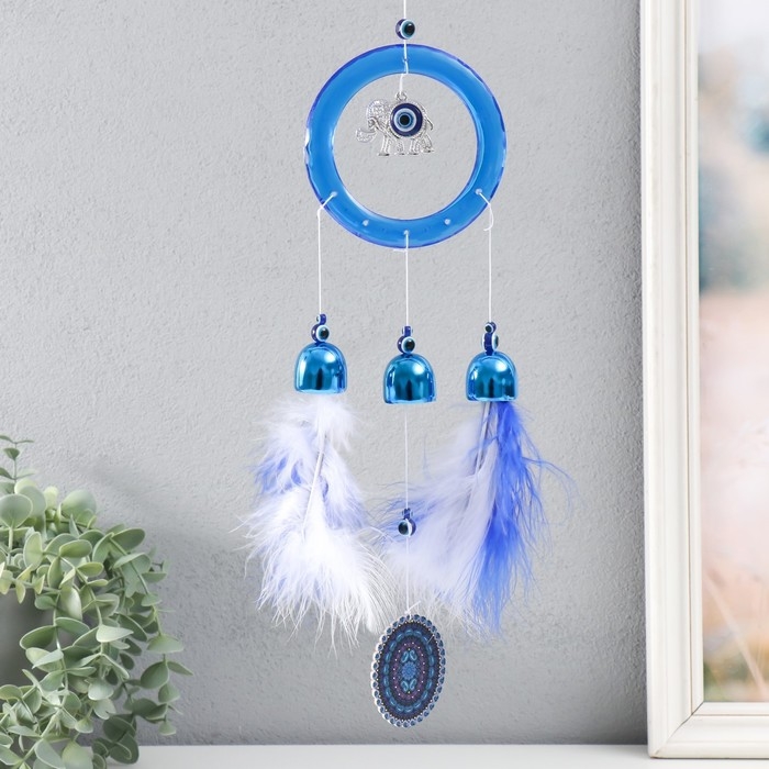 Музыка ветра пластик, металл Музыка ветра пластик, металл "Слоник в круге с перьями" 3 колокольчика h=38 см