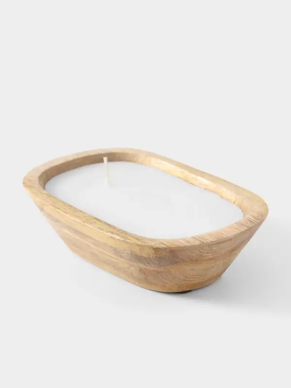 Свеча в деревянной чаше, парафин и соевый воск, 20&times;13&times;5.5 см