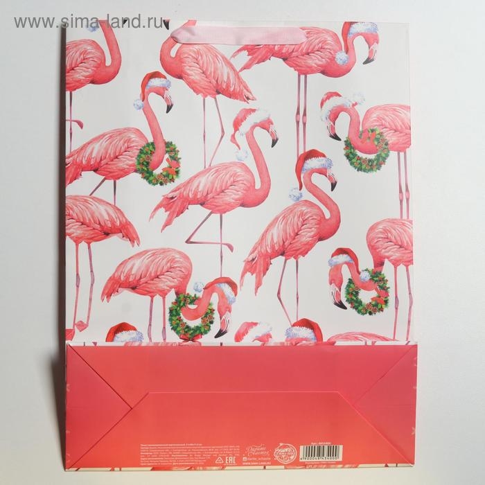 Пакет подарочный новогодний ламинированный «Новогодний фламинго», L 31 х 40 х 11,5 см