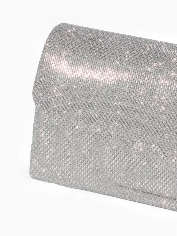 Сумка-клатч на магните, длинная цепь, цвет серебристый