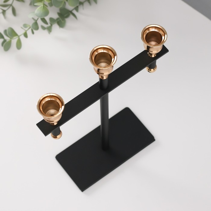 Подсвечник металл на 3 свечи  Подсвечник металл на 3 свечи "Кельт" d=2 см чёрный с золотом 20х7х28 см