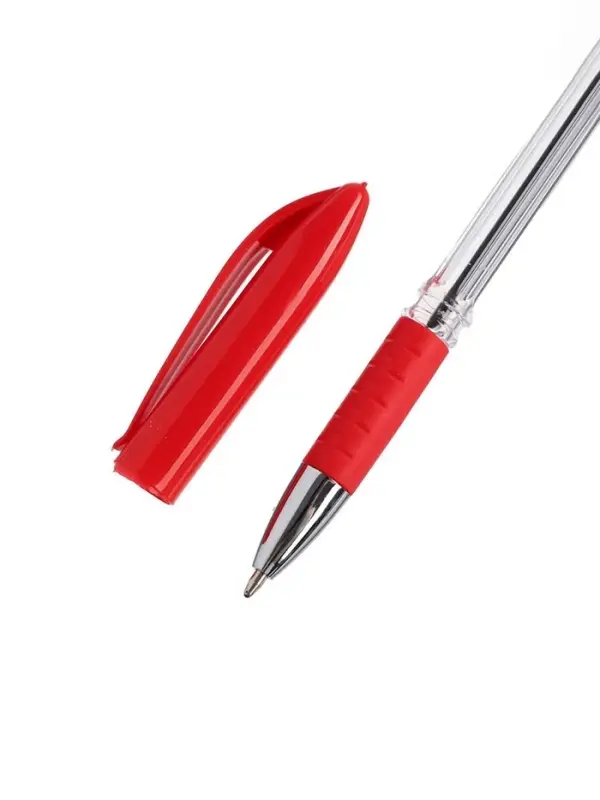 Ручка шариковая 0.5 мм, стержень красный, с резиновым держателем Ручка шариковая 0.5 мм, стержень красный, с резиновым держателем